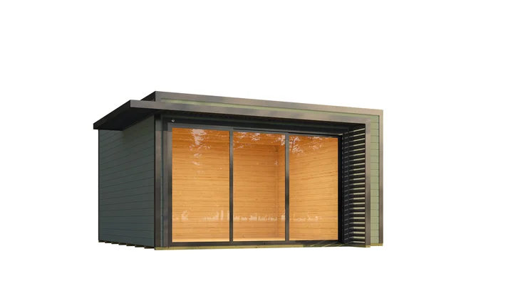 Gartenhaus Amberley, 400x400, Glasschiebetür, grüngrau/anthrazit
