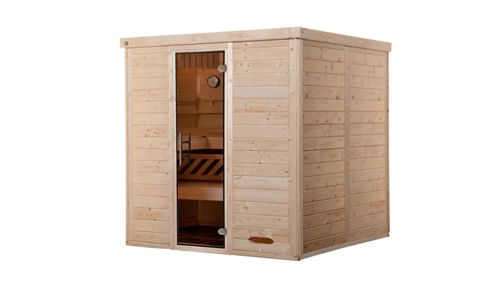 Massivholz-Elementsauna Kemi, 188x188, Glastür