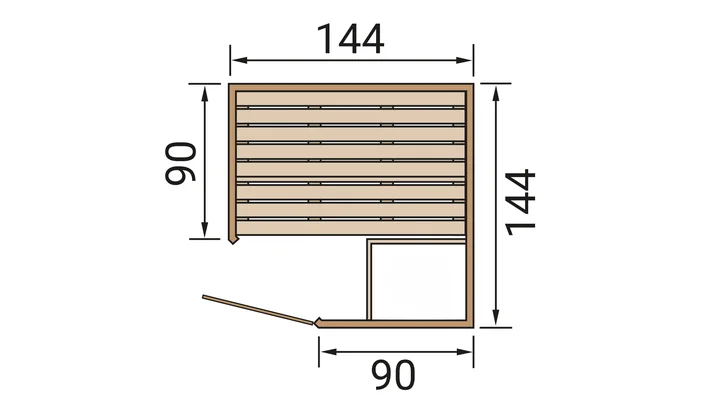 Elementsauna Kiruna, 142x142, Eckeinstieg, Glastür