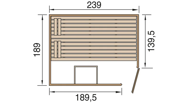 Massivholzsauna Valida Eck, 239x189, Eckeinstieg, Glastür