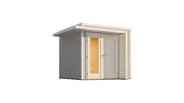 Gartenhaus Amberley, 250x250, Design-Doppeltür, grau/weiß