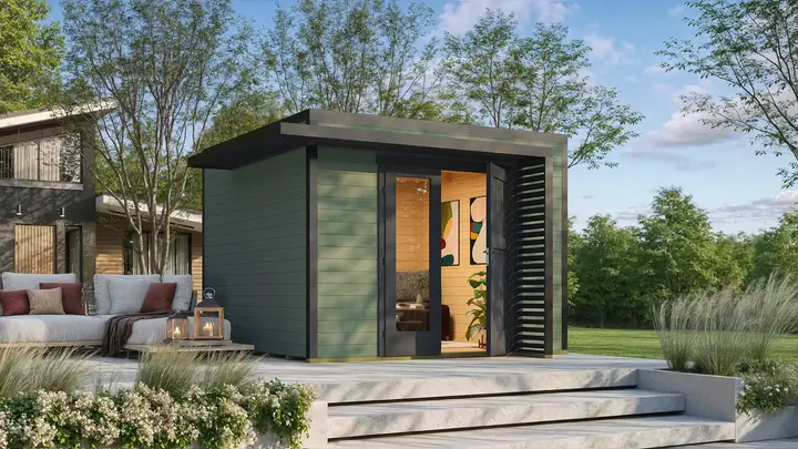 Gartenhaus Amberley, 300x300, Design-Doppeltür, grüngrau/anthrazit