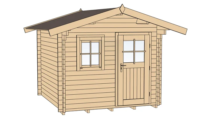 Gartenhaus Blumberg 131, 250x250, Vordach, Fenster, Einzeltür, naturbelassen