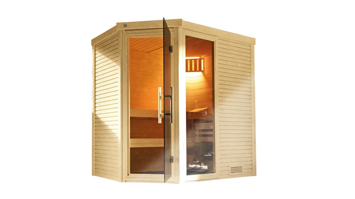 Massivholzsauna Cubilis wekaLine, 195x145, Fenster, Glastür