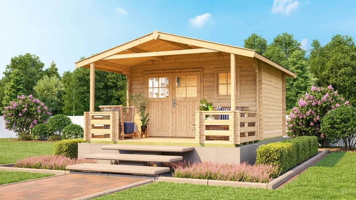 Gartenhaus Blumberg 111, 380x450, Terrasse, Doppeltür, 1 Fenster, naturbelassen