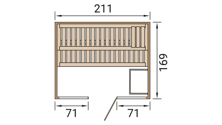 Massivholz-Elementsauna Kemi Panorama, 209x168, 2 Fenster, Glastür