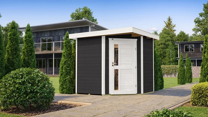 Gartenhaus Blackmount Angle 229, 209x205, Eckeinstieg, Design-Einzeltür, anthrazit