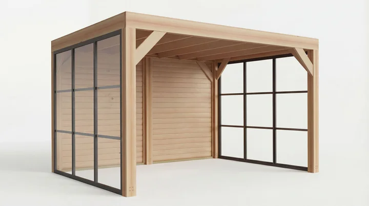 Gartenlaube Lumley, 399x307, Wand, 2 Glaselemente, naturbelassen
