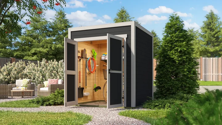 Gartenhaus Batu, 200x200, Vollholz-Doppeltür, anthrazit/grau
