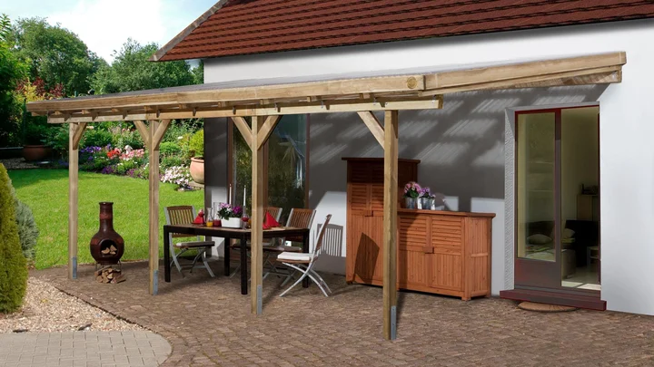 Terrassenüberdachung 671, 579x279, grün imprägniert