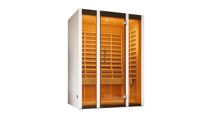 Infrarotkabine Osby, 140x99, 2 Fensterelemente, Ganzglastür, weiß
