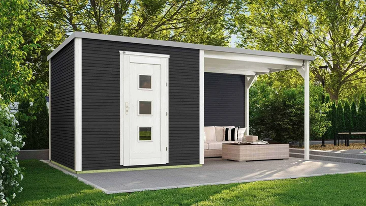 Gartenhaus Granby wekaLine 413, 596x300, Anbau2, Einzeltür, extrahoch, anthrazit