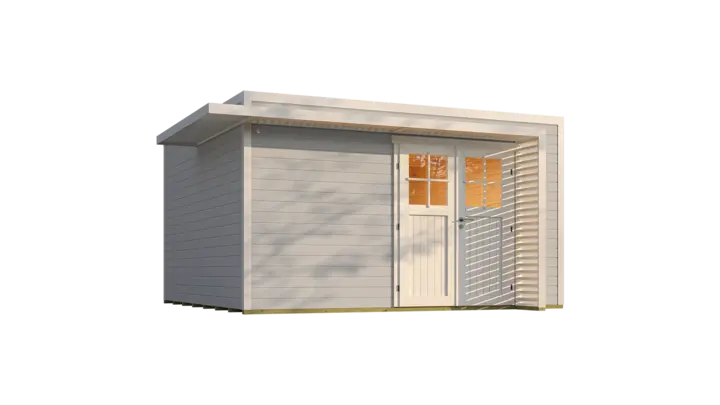 Gartenhaus Amberley, 400x400, Doppeltür, grau/weiß