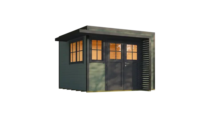Gartenhaus Amberley, 300x300, Doppeltür, 2 Fenster, grüngrau/anthrazit