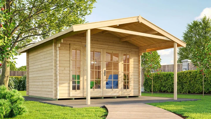 Weekendhaus Bornio 137, 380x500, Vordach, 2 Fenster, Panorama-Doppeltür, naturbelassen