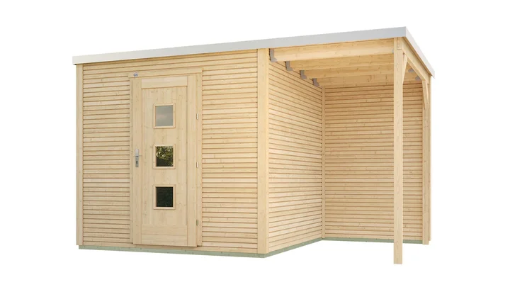 Gartenhaus Granby wekaLine 413, 400x250, Anbau1, Einzeltür, extrahoch, naturbelassen