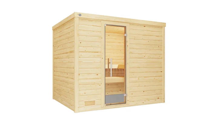Massivholzsauna Bergen, 246x195, Glastür