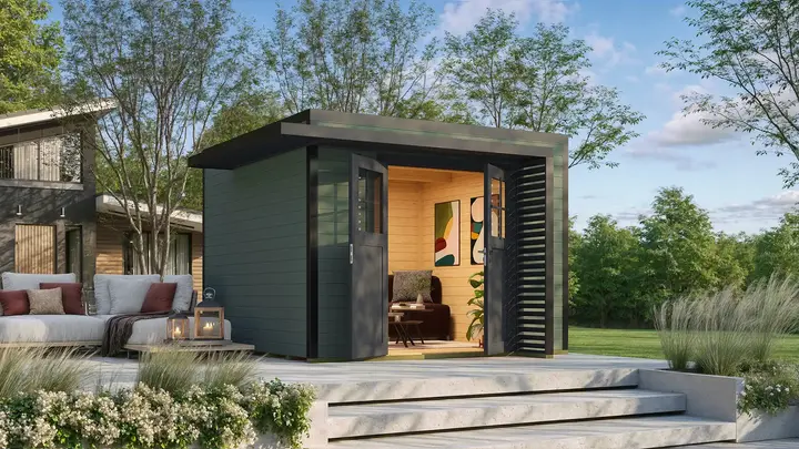 Gartenhaus Amberley, 300x300, Doppeltür, grüngrau/anthrazit