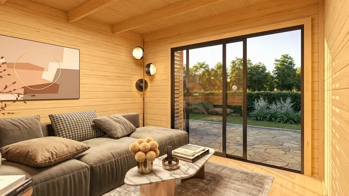 Gartenhaus Amberley, 300x300, Glasschiebetür, grau/anthrazit