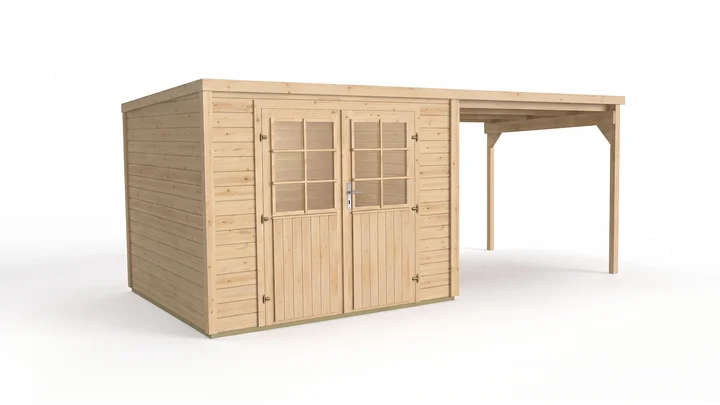 Gartenhaus Lugo, 235x235, Doppeltür, Anbau, naturbelassen