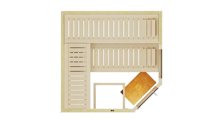 Elementsauna Varberg, 192x192, Fenster, Eckeinstieg, Glastür, naturbelassen
