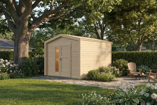 Gartenhaus Killarney, 300x300, Design-Doppeltür, naturbelassen