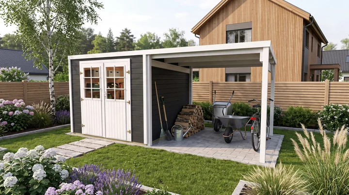 Gartenhaus Lugo, 235x235, Doppeltür, Anbau, anthrazit