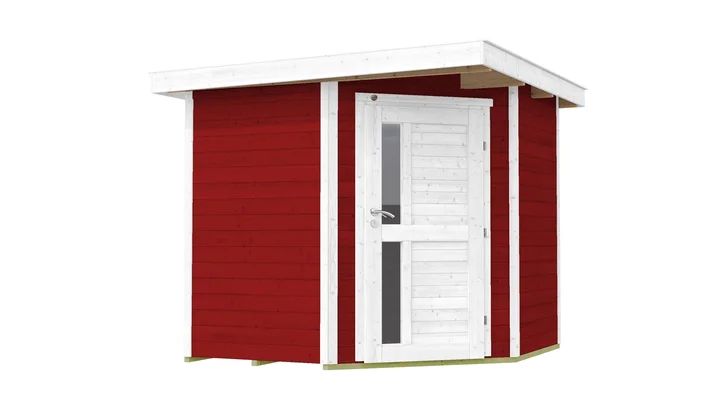 Gartenhaus Blackmount Angle 229, 209x205, Eckeinstieg, Design-Einzeltür, schwedenrot