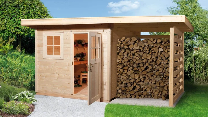 Gartenhaus Blackmount 170, 445x300, Einzeltür, Anbau, naturbelassen