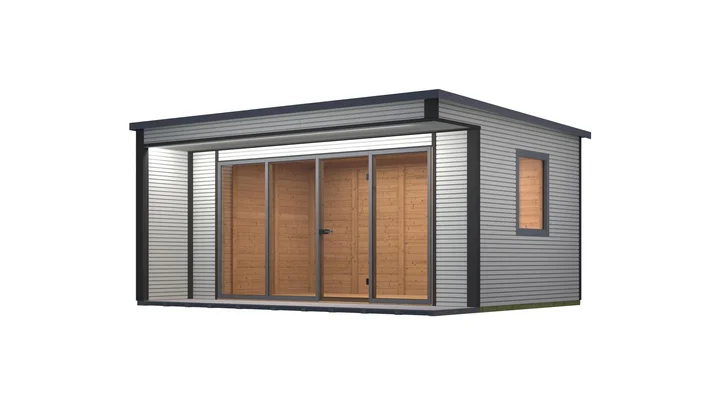 Gartenhaus Cubilis wekaLine 412, 498x400, Glastür, 4 Fenster, Vordach, grau