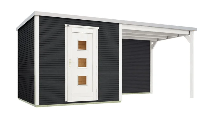 Gartenhaus Granby wekaLine 413, 596x300, Anbau2, Einzeltür, extrahoch, anthrazit