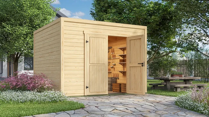 Gartenhaus Batu, 300x300, Vollholz-Doppeltür, naturbelassen