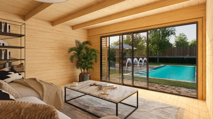 Gartenhaus Amberley, 400x400, Glasschiebetür, grüngrau/anthrazit
