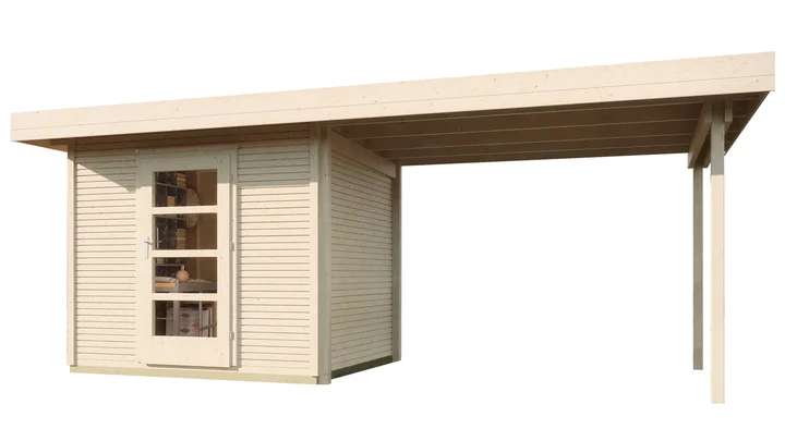 Gartenhaus Kingston wekaLine 172, 500x211, Anbau2, Panoramatür, naturbelassen