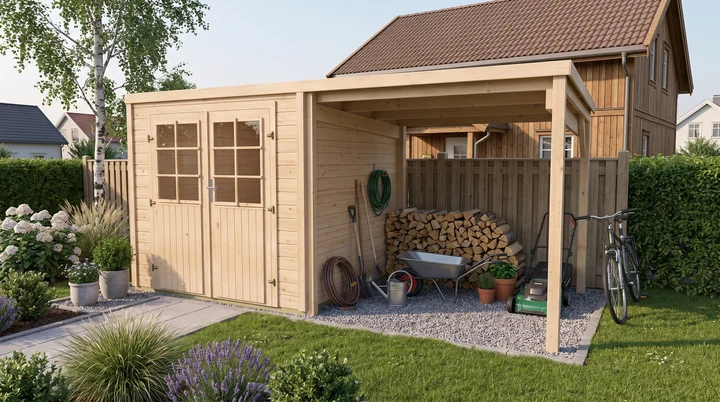Gartenhaus Lugo, 210x210, Doppeltür, Anbau, naturbelassen