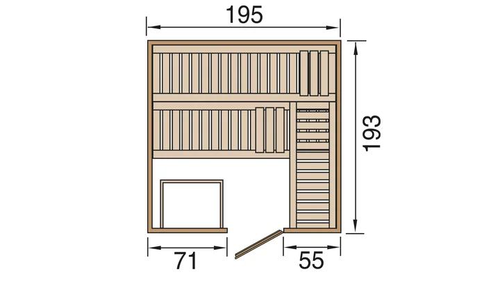 Massivholz-Elementsauna Kemi, 188x188, Glastür