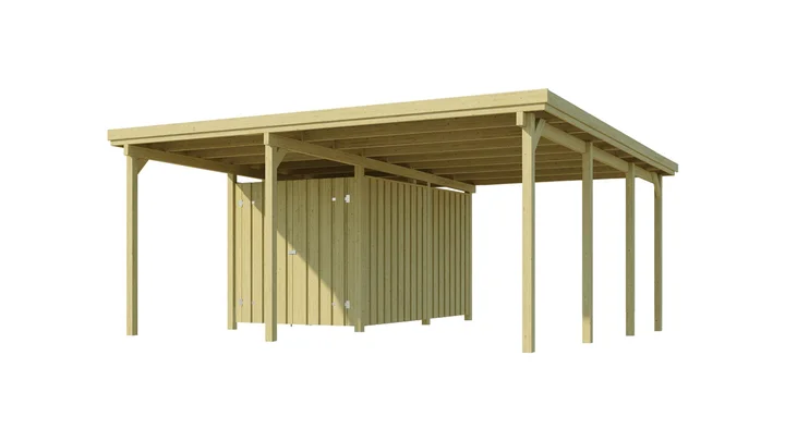 Carport 607, 478x579, Geräteschuppen, Grün imprägniert