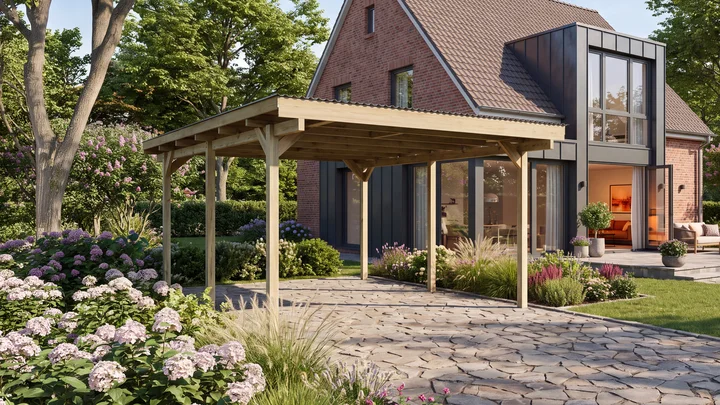 Carport 616, 471x389, grün imprägniert