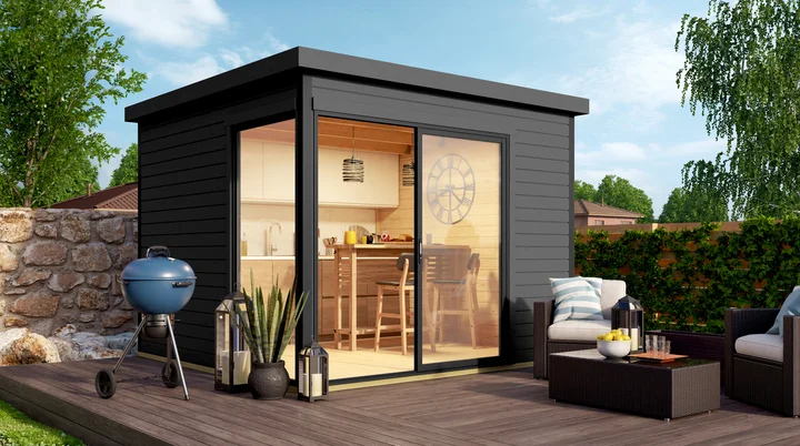 Gartenhaus Clive 412, 300x300, Flachdach, 2 Türen, carbongrau/anthrazit