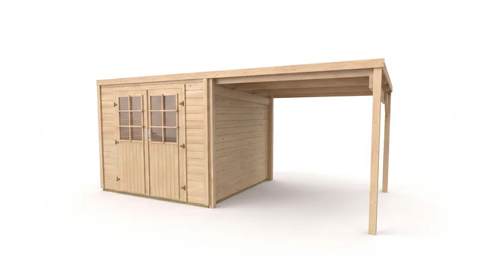 Gartenhaus Lugo, 235x235, Doppeltür, Anbau, naturbelassen
