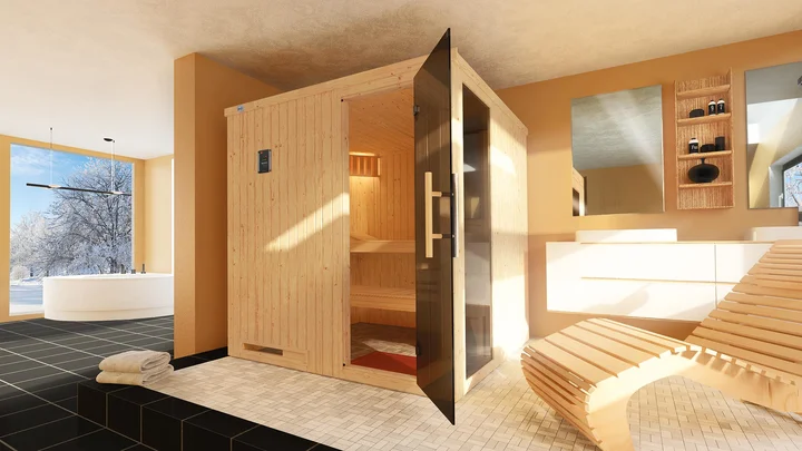 Elementsauna Halmstad, 192x175, Glastür