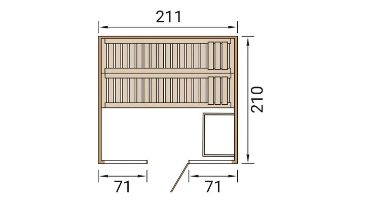 Massivholz-Elementsauna Kemi Panorama, 209x210, 2 Fenster, Glastür