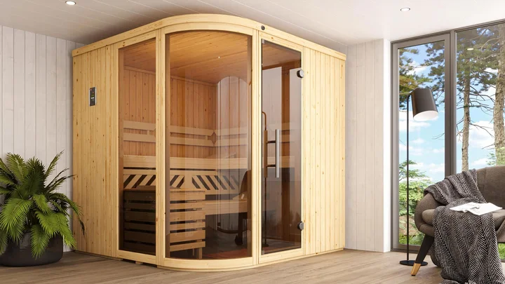 Elementsauna Sara, 242x194, Glastür