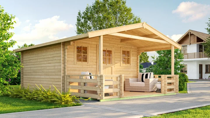 Gartenhaus Blumberg 135, 380x500, Terrasse, Einzeltür, 2 Fenster, naturbelassen