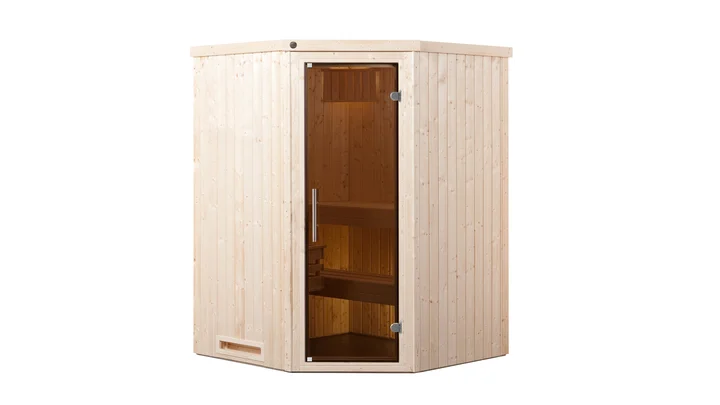 Elementsauna Kiruna, 142x142, Eckeinstieg, Glastür