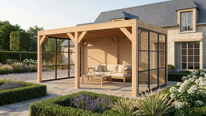 Gartenlaube Lumley, 499x307, 2 Wände, 2 Glaselemente, naturbelassen