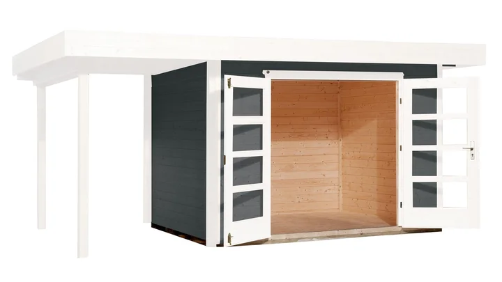 Gartenhaus Marlo 126, 442x301, Anbau1, Panoramatür, grau