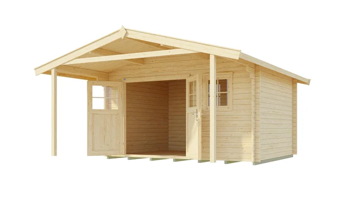 Gartenhaus Blumberg 136, 380x580, Vordach, Fenster, Doppeltür, naturbelassen