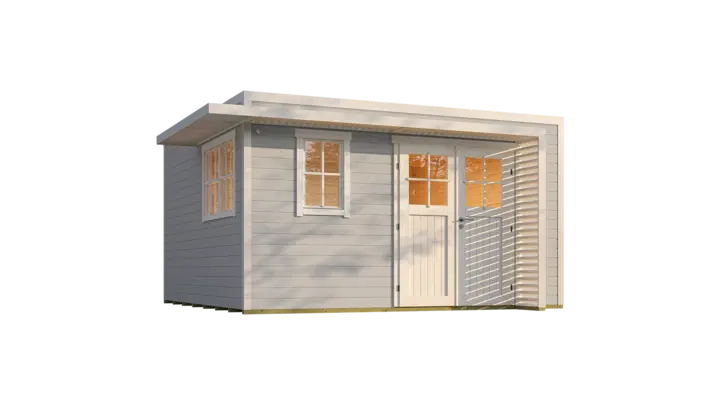 Gartenhaus Amberley 400x400, Doppeltür, grau/weiß