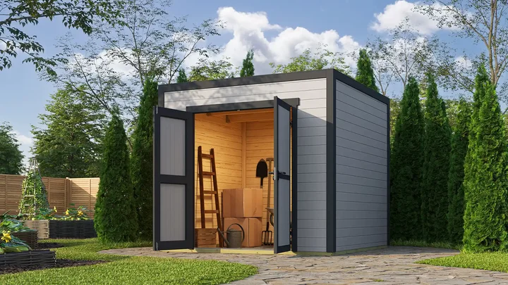 Gartenhaus Batu, 250x250, Vollholz-Doppeltür, grau/anthrazit